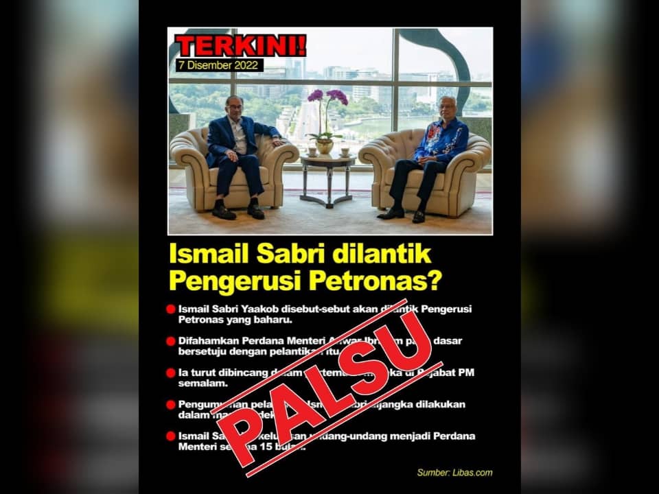 JPM nafi lantikan Ismail Sabri sebagai Pengerusi Petronas