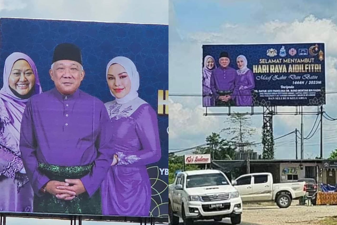 ‘Billboard’ ucapan raya Bung Moktar bersama dua isteri tarik perhatian