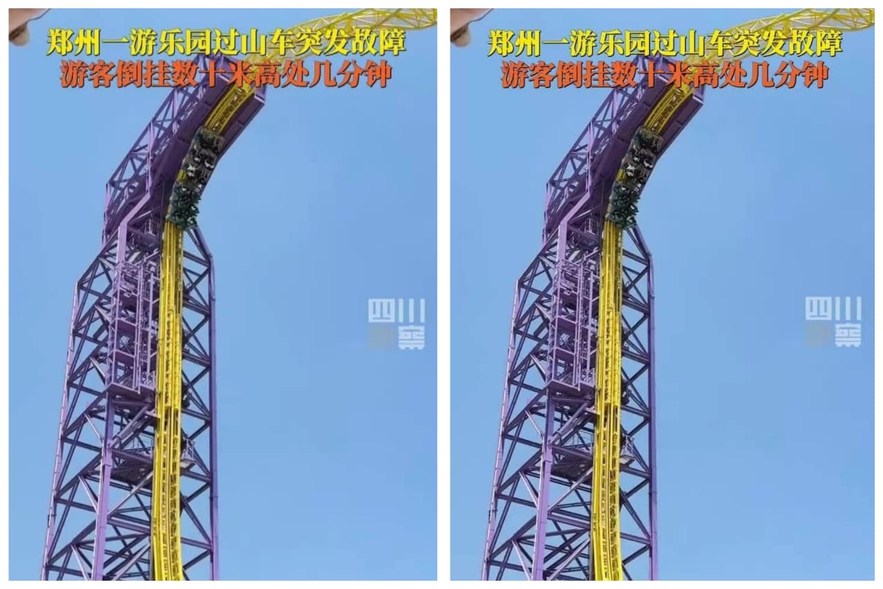 Penumpang tergantung terbalik roller coaster rosak