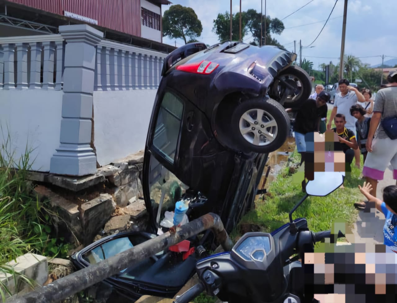 Isteri maut, pembantu rumah cedera, Myvi ‘terpacak’ dalam longkang