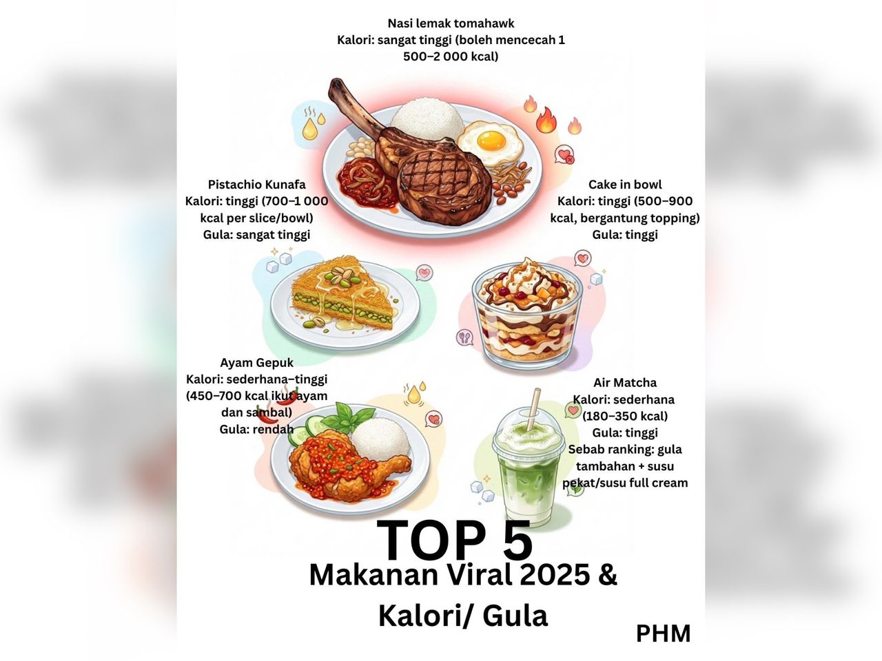 Air matcha, ayam gepuk antara tinggi kalori, gula