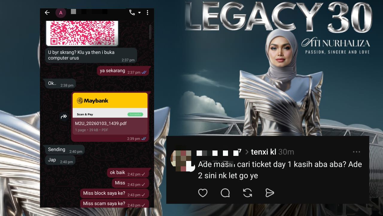 Tiket konsert TokTi tak dapat, RM350 ‘terbang’ ditipu scammer