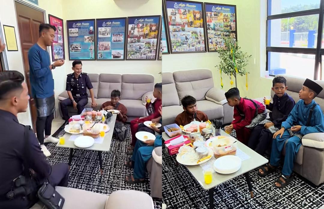 [VIDEO] Budak-budak serbu datang beraya dekat balai polis