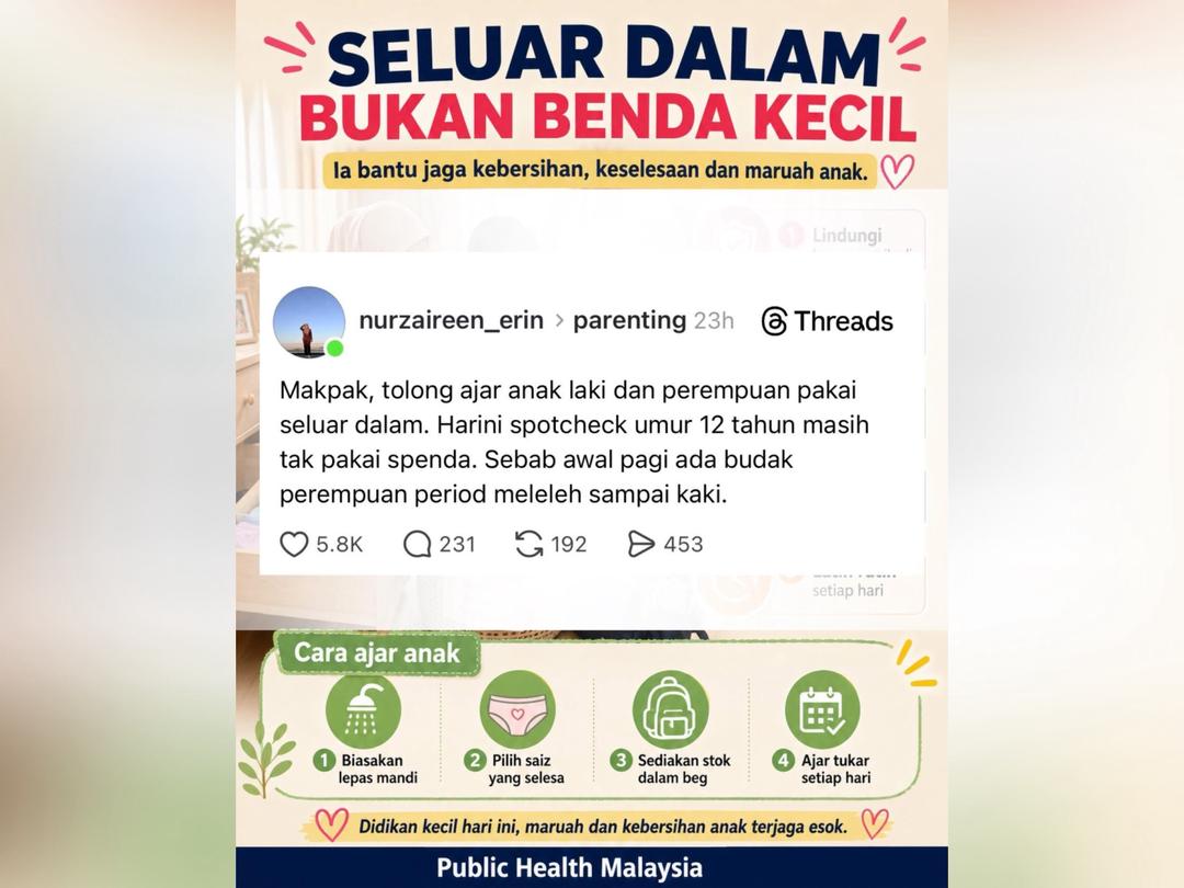 Ada budak 12 tahun masih tidak diajar pakai seluar dalam