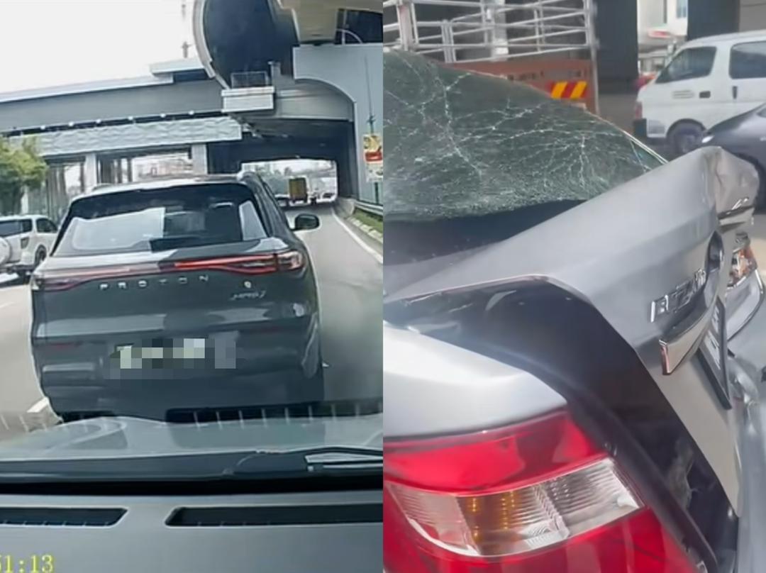 Kereta tu brek mengejut di lorong kanan tiga kereta jadi ‘sardin’