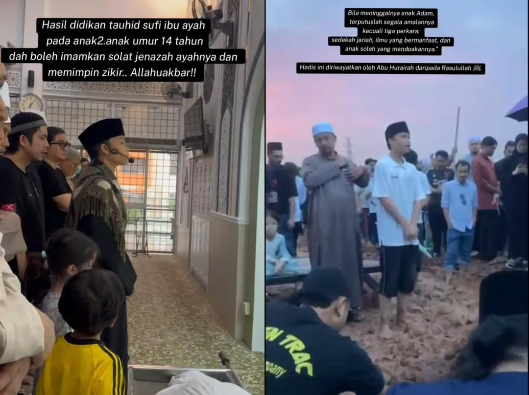 [VIDEO] Anak 14 tahun jadi imam solat jenazah, talkin Allahyarham bapa