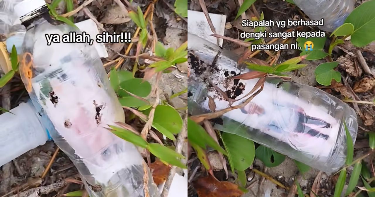 Pemancing jumpa gambar lelaki, wanita dalam botol