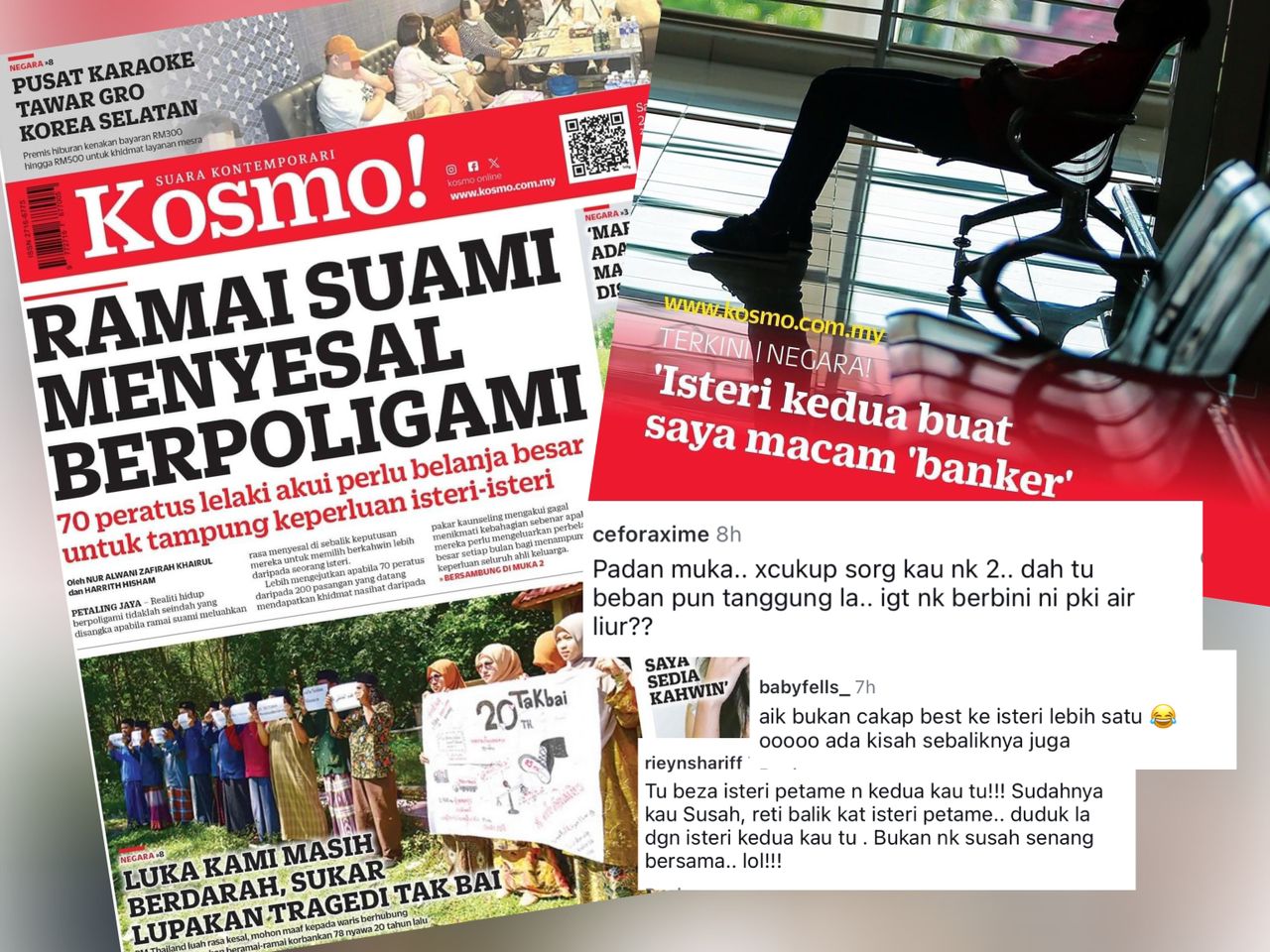 Tangkap layar komen orang ramai di ruangan artikel berkait isu poligami
