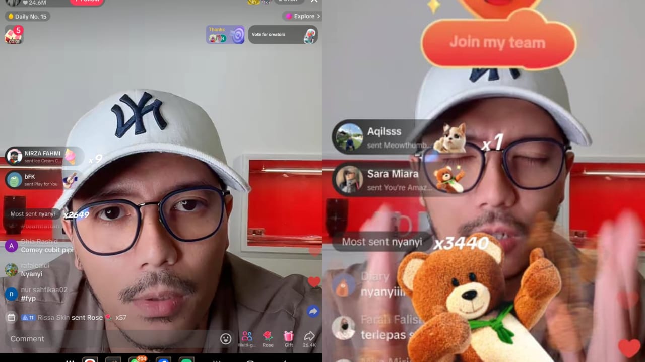 Tangkap layar siaran langsung Fattah Amin di aplikasi TikTok sebentar tadi.