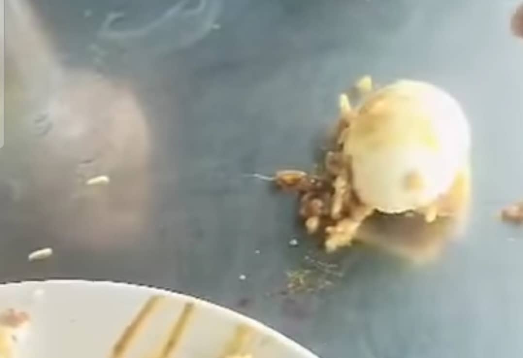 Ulat yang didakwa ditemui pada telur masin di sebuah kedai nasi kandar di Sungai Petani semalam.