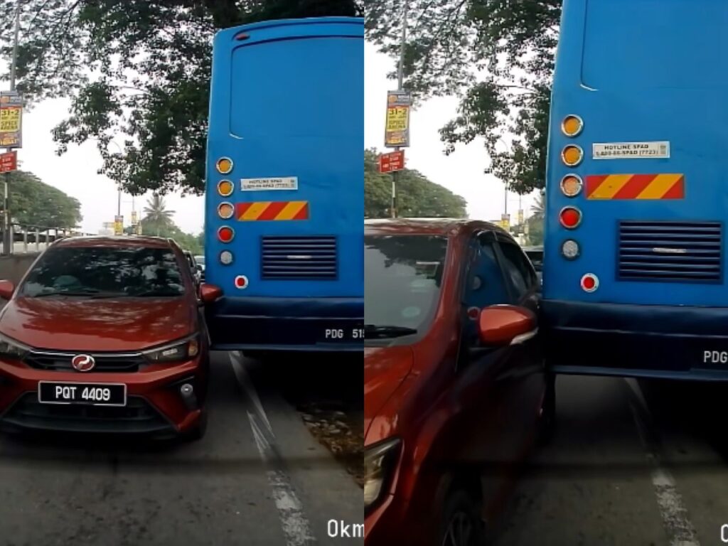 Bas pekerja ‘selamba’ undur hingga langgar kereta
