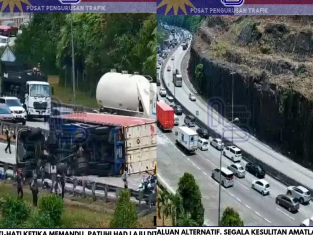 Trafik terhenti 8km, treler terbalik di KM256.8 Ipoh-Kuala Kangsar