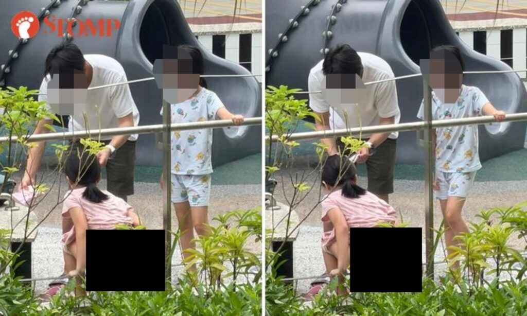 Budak perempuan buang air besar di taman permainan