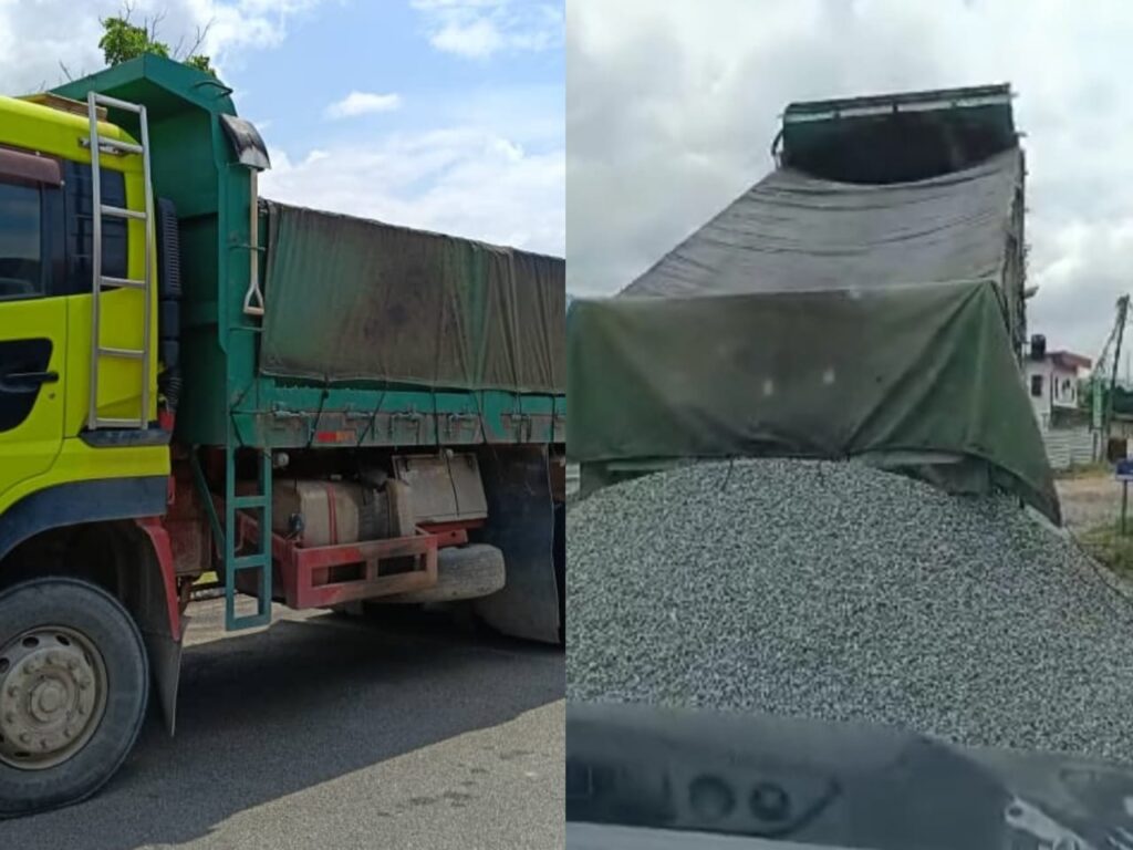Lori buang muatan batu tepi jalan ketika ditahan JPJ