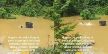 [VIDEO] Redah banjir paras leher, tolak tong isi beg nak pergi SPM