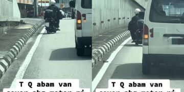 [VIDEO] Pemandu van tolong jaga jalan, tayar motosikal pancit
