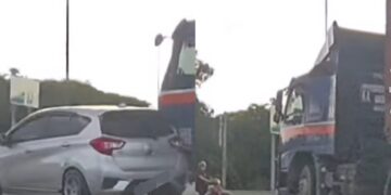 [VIDEO] Pemandu Myvi ‘menyelit’ digesel treler