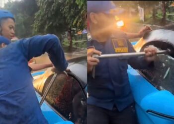 Tingkap Porsche kena pecah dengan bomba