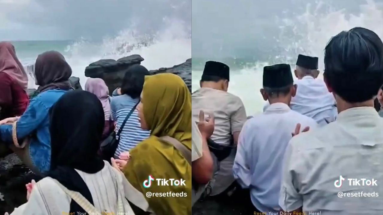 Lelaki, wanita selawat beramai-ramai tepi laut