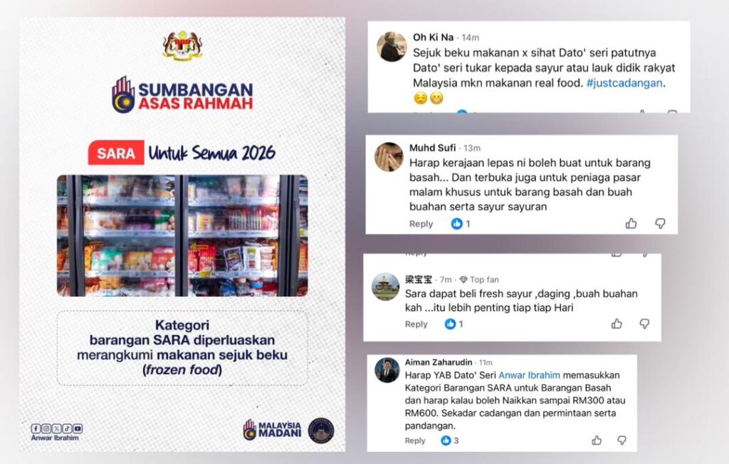 PMX, mohon pertimbang ayam, daging, sayur dalam pembelian Sara