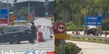 [VIDEO] Aksi berani mati pemandu Proton Saga rempuh palang pintu sempadan