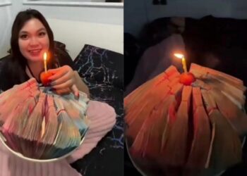 Isteri senyum lebar dapat sejambak wang ganti kek hari jadi