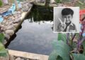 Nampak kasut anak terapung dalam kolam ikan