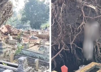 Pokok kubur tumbang, jenazah terangkat ke atas tanah