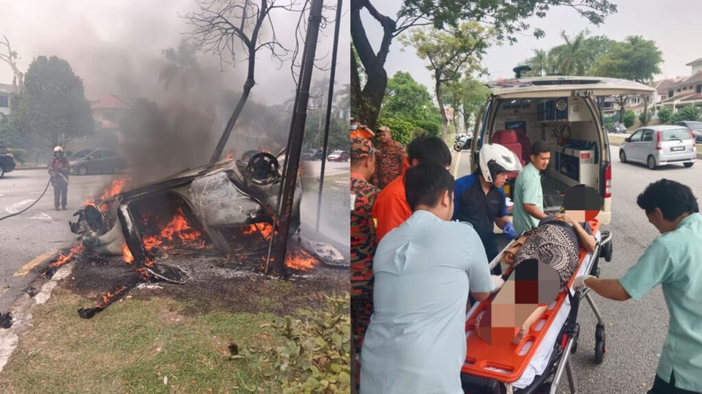 Wanita 84 tahun nyaris maut kereta dipandu terbakar