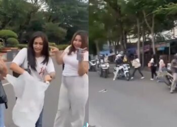 Puluhan wanita cantik agih makanan berbuka puasa