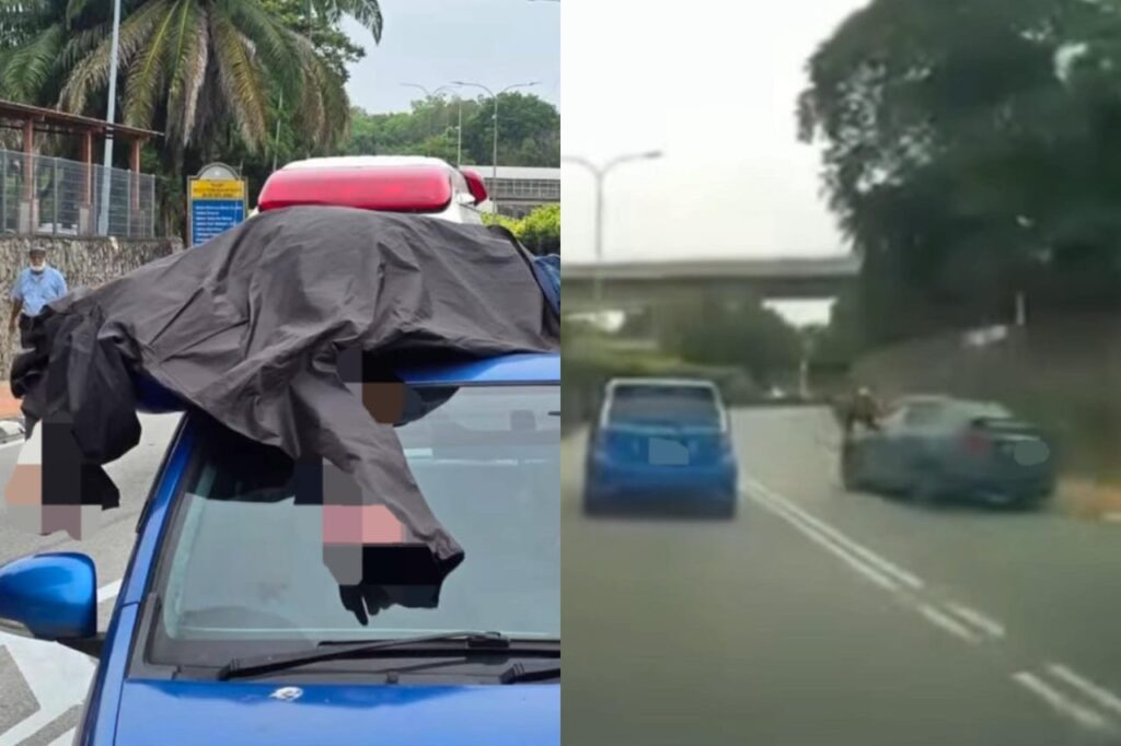 Penunggang motosikal maut tercampak atas bumbung kereta