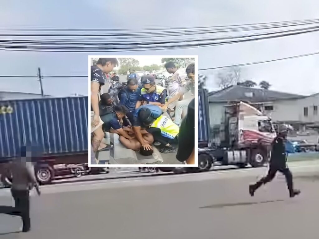 [VIDEO] Lelaki amuk kejar polis dengan pisau