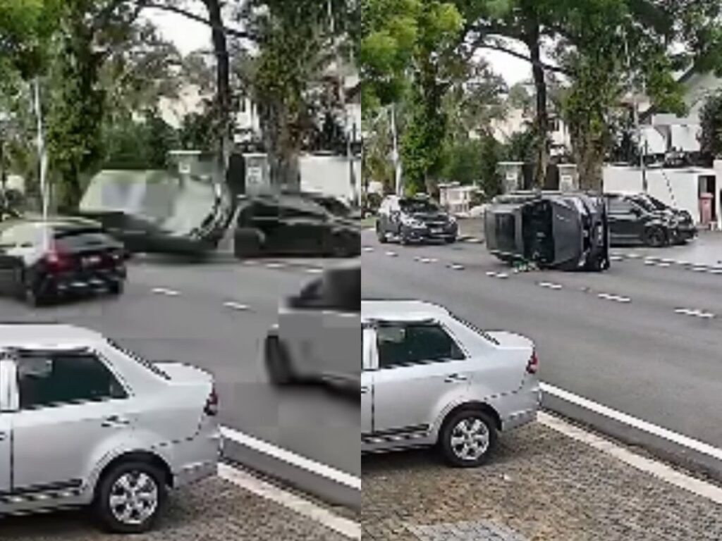 [VIDEO] Kereta parkir ‘disondol’ sampai terbalik