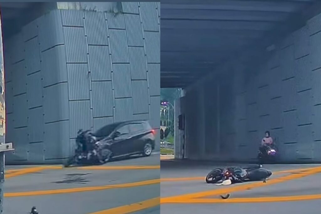 [VIDEO] 2 cedera, motosikal dilanggar dari belakang