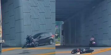 [VIDEO] 2 cedera, motosikal ubah lorong