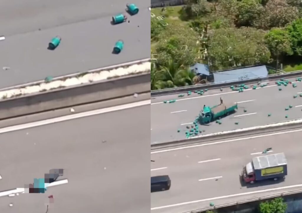 Tong gas bertaburan atas jalan