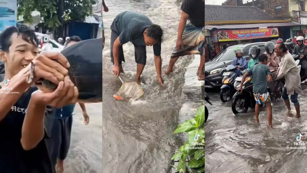 Penduduk tangkap ikan muncul di jalan raya