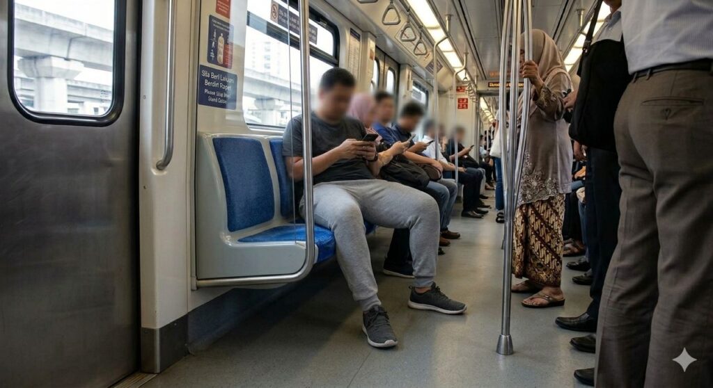 Lelaki duduk kangkang ‘makan’ dua ruang tempat duduk LRT