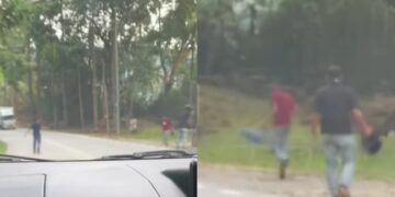 [VIDEO] Aksi lelaki berparang panjat lori tengah jalan resahkan orang Ulu Yam