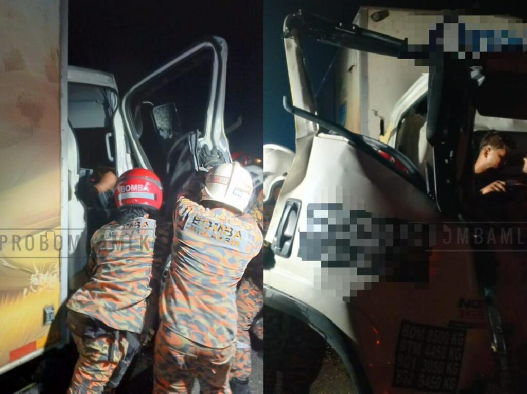 Pemandu lori muatan telur tersepit rempuh belakang lori tar