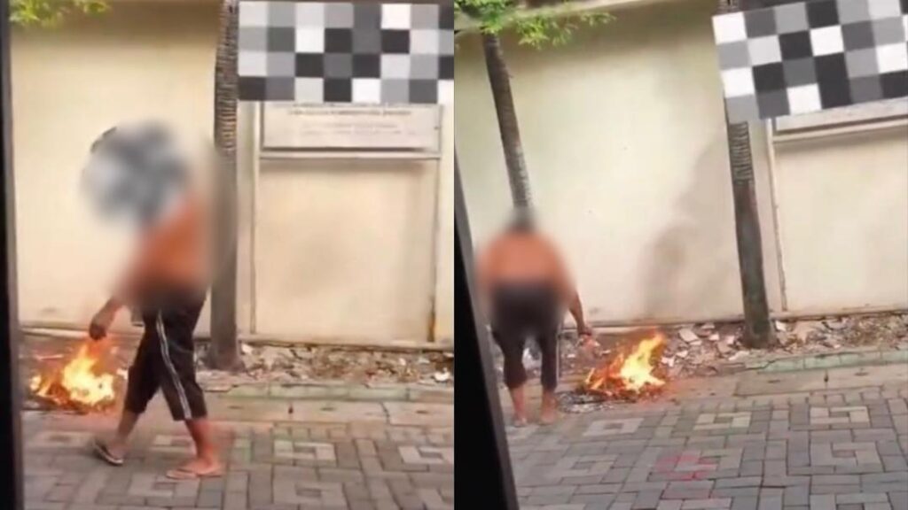 Lelaki bakar sampah depan rumah jiran