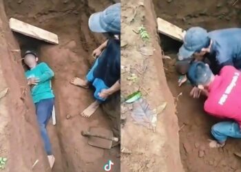 Penggali kubur bergurau jadi jenazah, tertimbus tanah