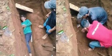 Penggali kubur bergurau jadi jenazah, tertimbus tanah