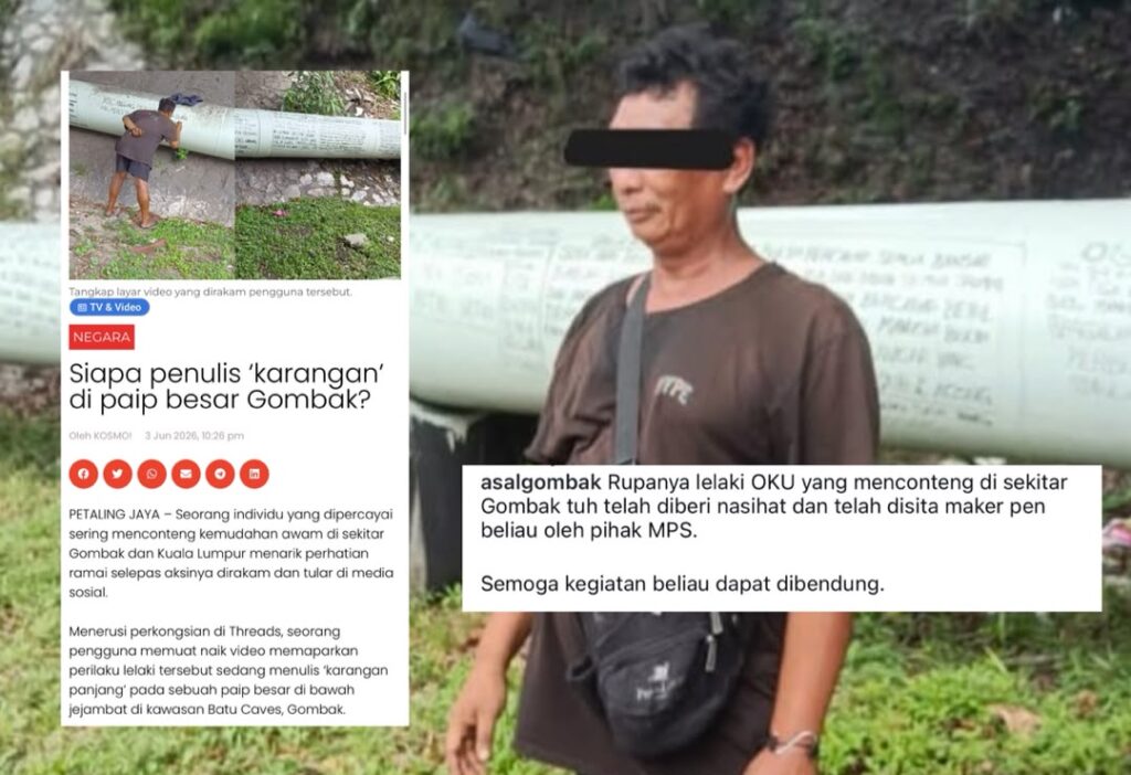 Identiti penulis karangan di paip besar Gombak terbongkar