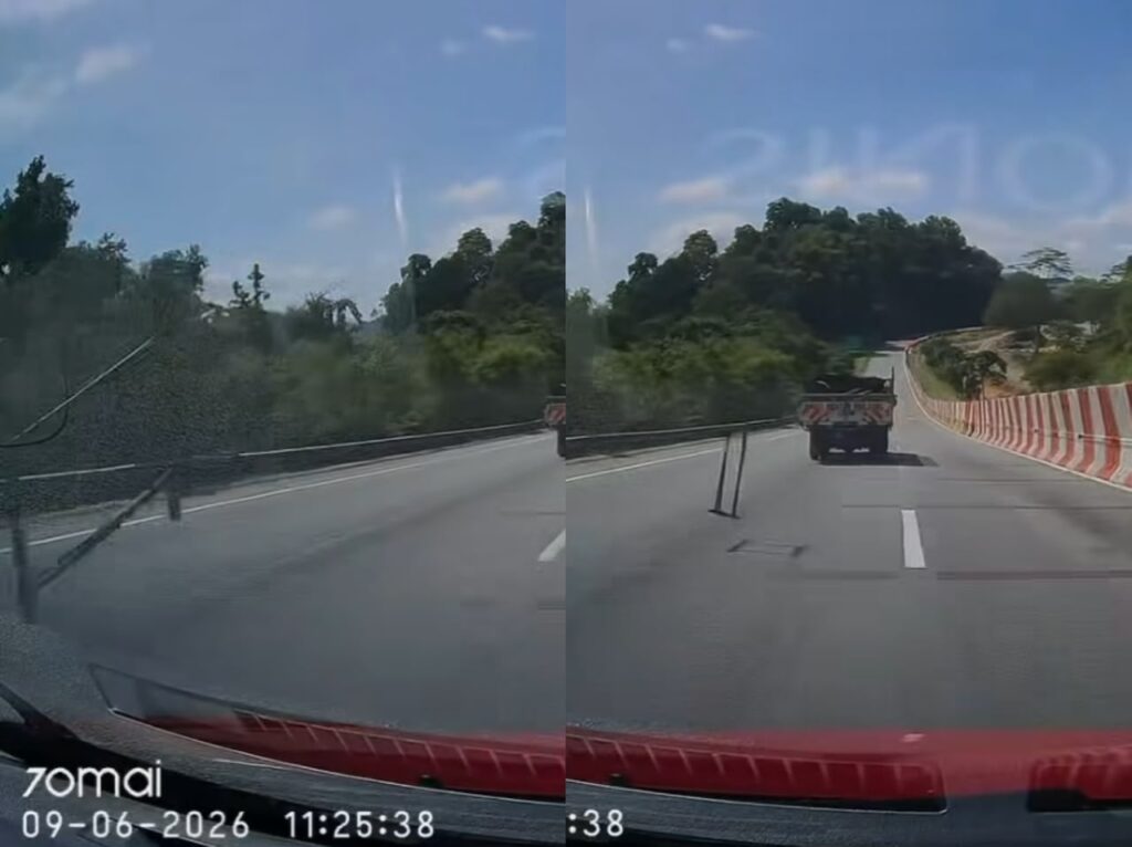 [VIDEO] Bingkai besi tercampak dari lori, mujur se