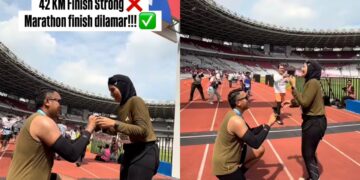 Wanita dilamar kekasih selepas berlari 42 kilometer