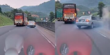 [VIDEO] Bas tukar lorong tiba-tiba, Civic Ferio nyaris remuk